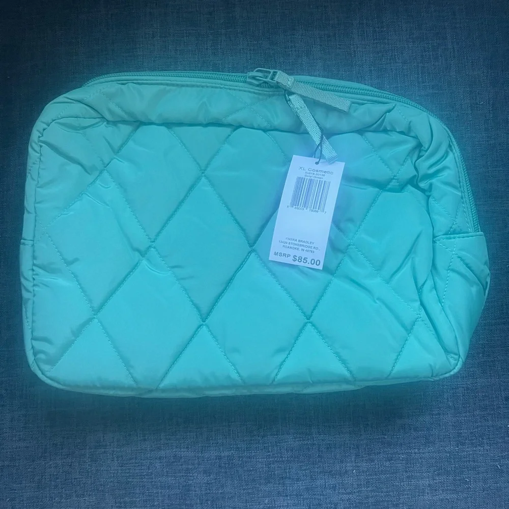 NWT Vera Bradley quilted beryl green XL cosmetic bag.  Ultralight fabric